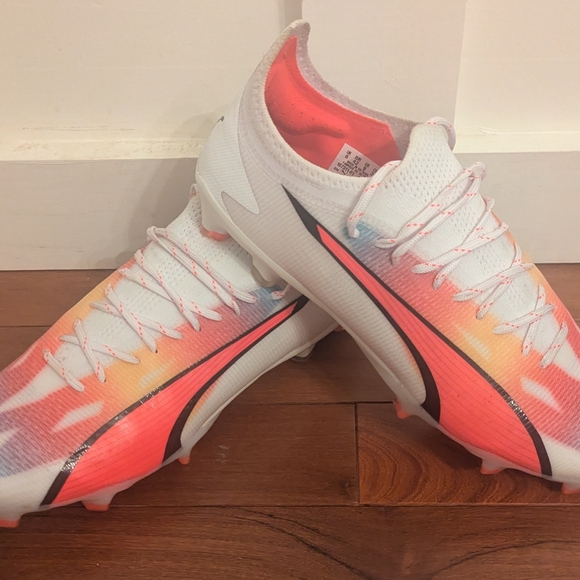 Puma Ultra Ultimate FG AG Soccer Cleats Mens 9 White Fire Orchid 107311-01 - Picture 1 of 11